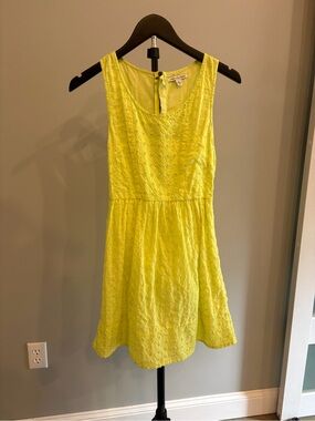 American Eagle Outfitters Neon Yellow Eyelet Sleeveless Dress